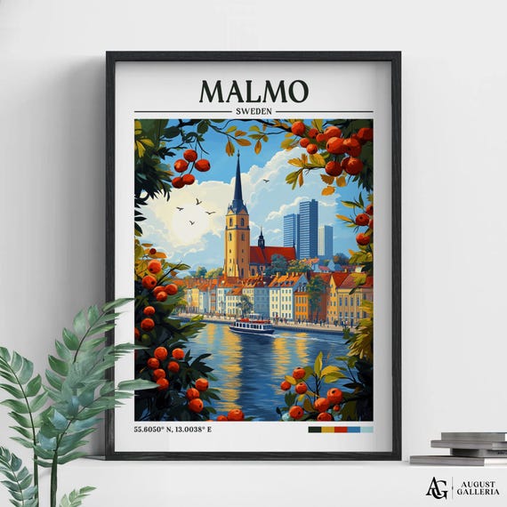 Malm Sweden Retro Travel Print Wanderlust Posters Wall Art Framed Prints Canvas Poster Illustration