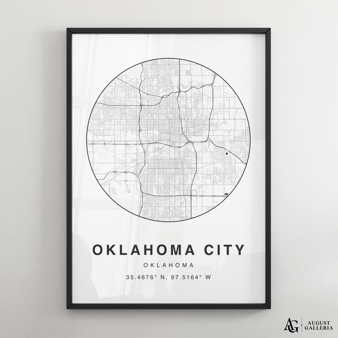 Oklahoma City Circular Minimalist Black White Street Map Poster