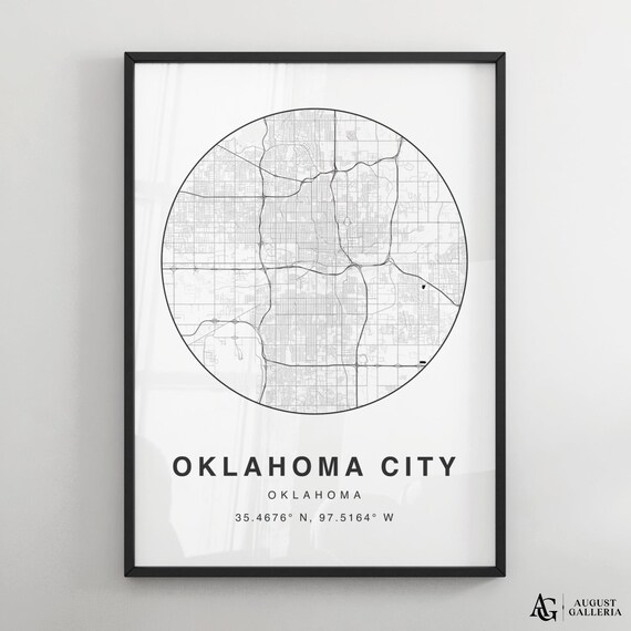 Oklahoma City Circular Minimalist Black White Street Map Poster
