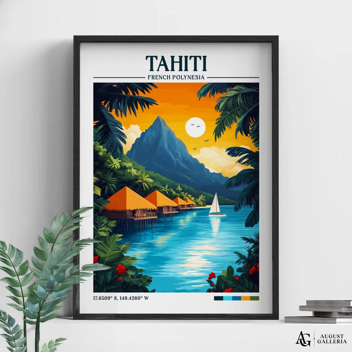 Tahiti Retro Travel Print Wall Art Framed Canvas Poster Illustration Wanderlust