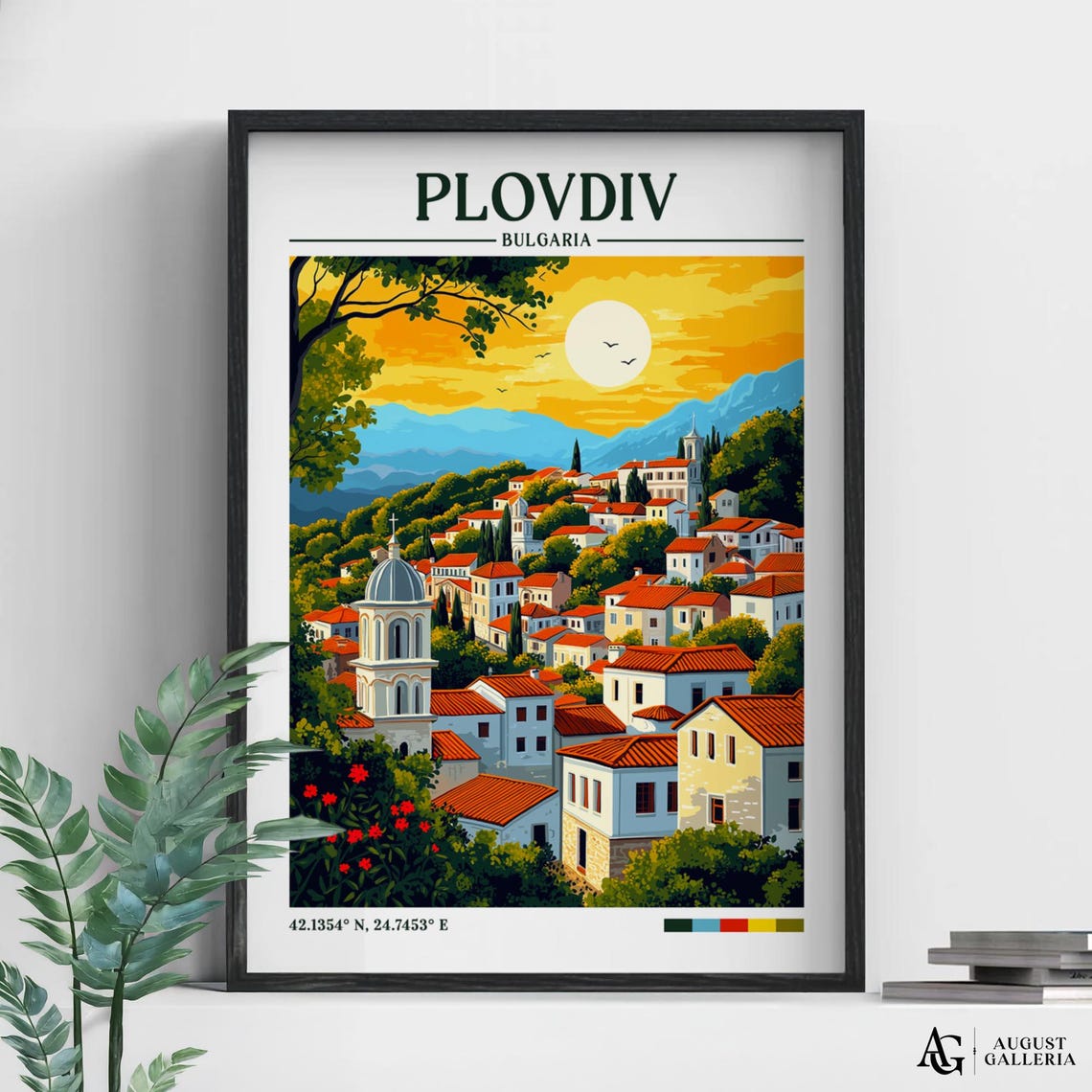 Plovdiv Bulgaria Retro Travel Print Wall Art Framed Canvas Poster Illustration Wanderlust