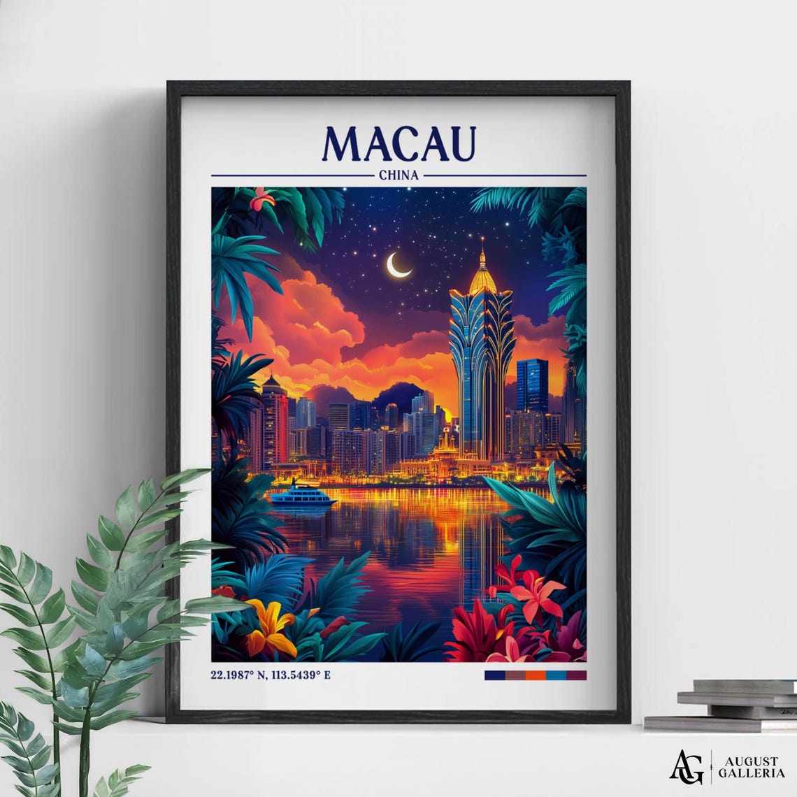Macau China Retro Travel Print Wanderlust Posters Wall Art Framed Prints Canvas Poster Illustration
