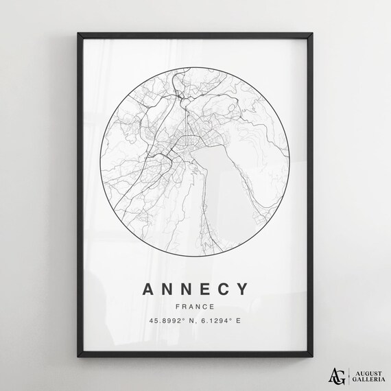 Annecy France Minimalist Circular Street Map Decor Travel Poster