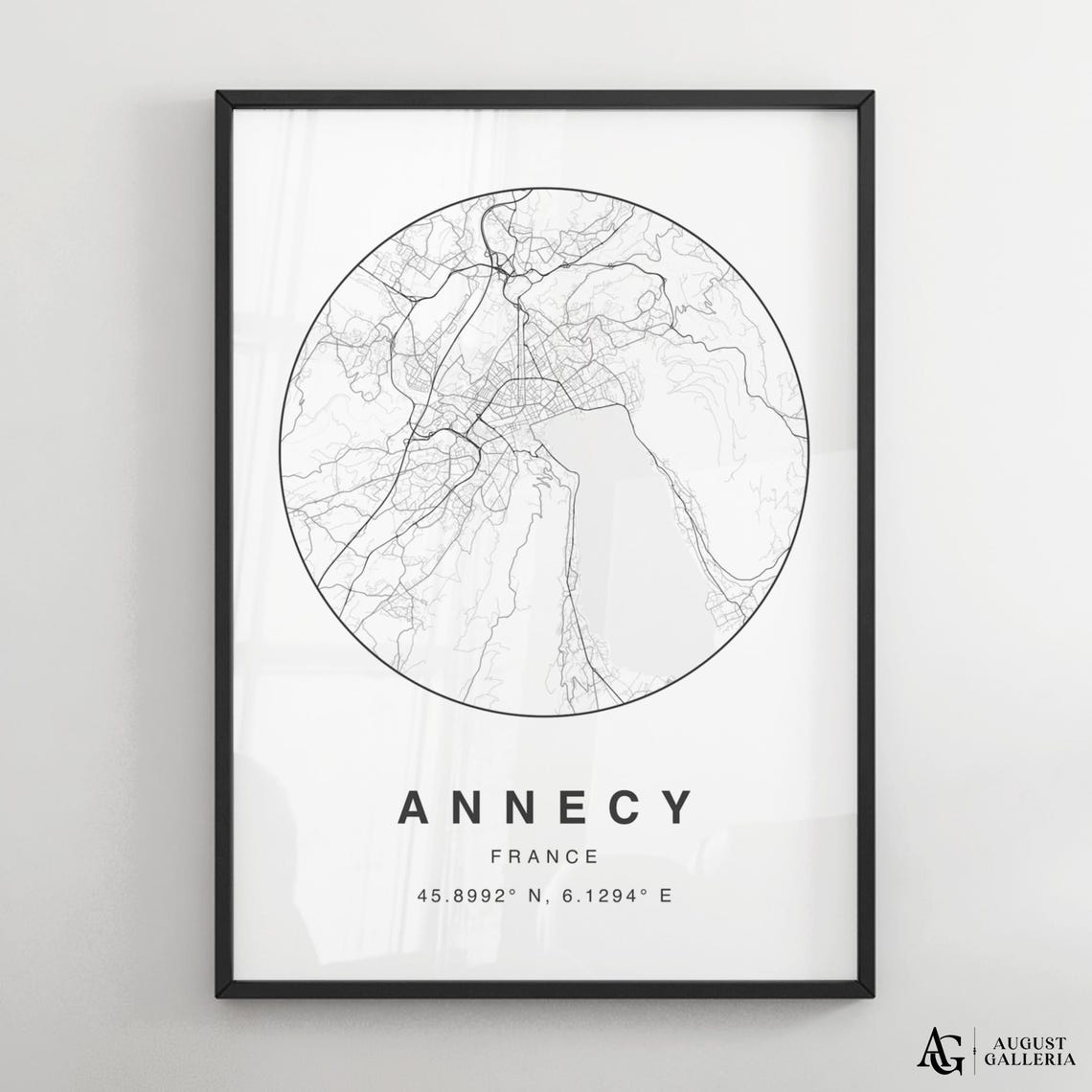 Annecy France Minimalist Circular Street Map Decor Travel Poster