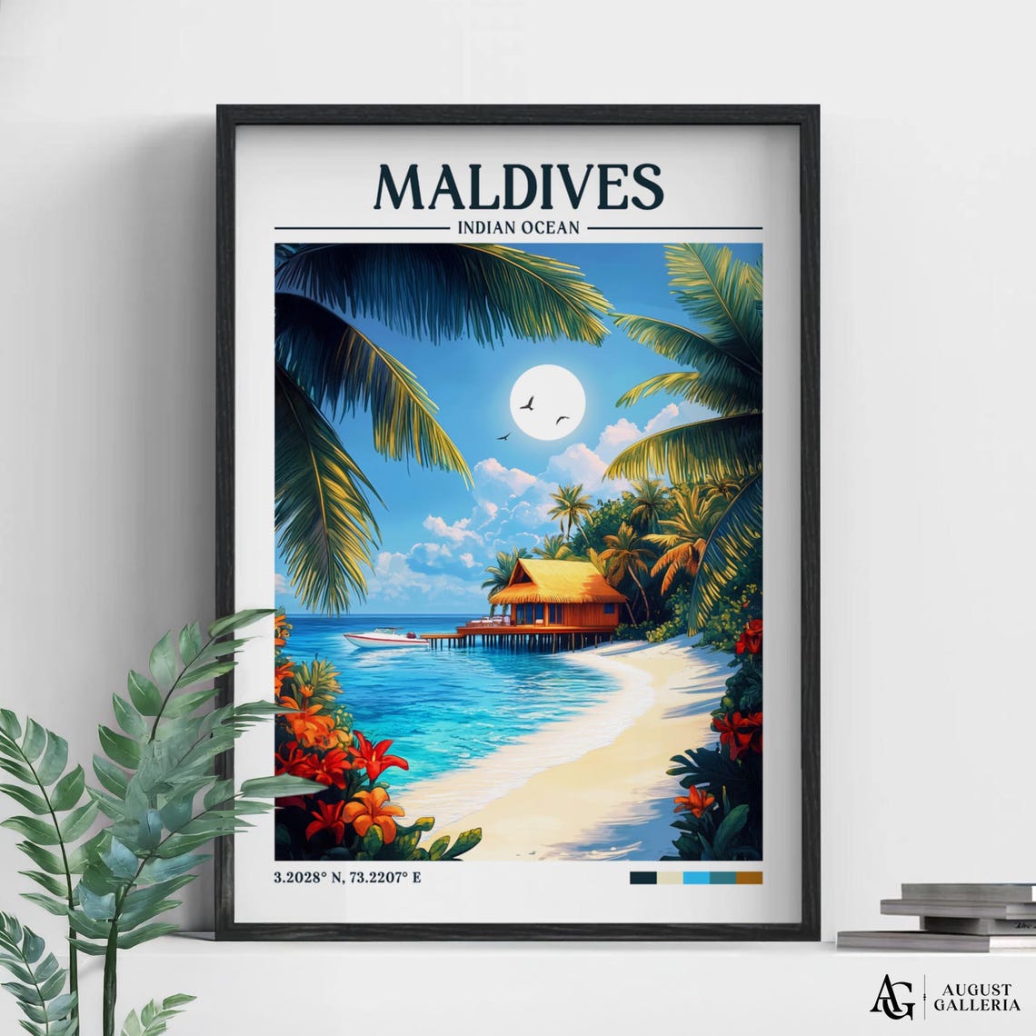 Maldives Retro Travel Print Wanderlust Posters Wall Art Framed Prints Canvas Poster Illustration