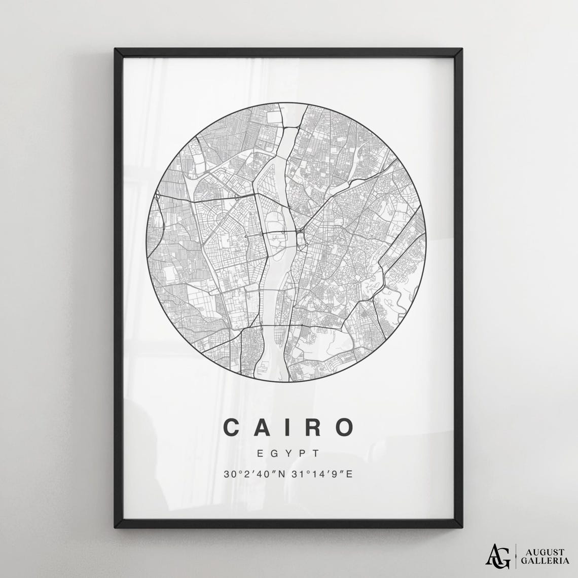 Cairo Egypt Minimalist Black and White Circular City Map Print