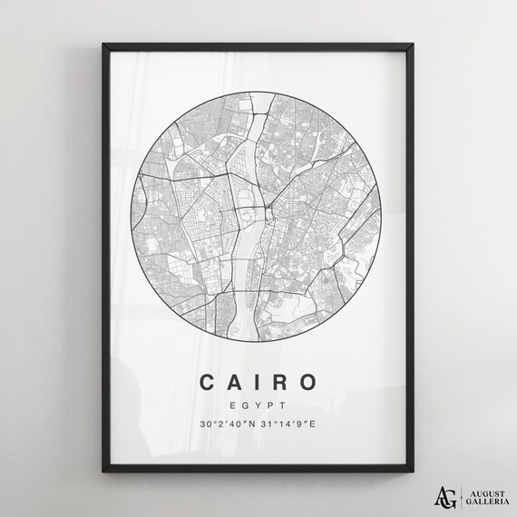Cairo Egypt Minimalist Black and White Circular City Map Print