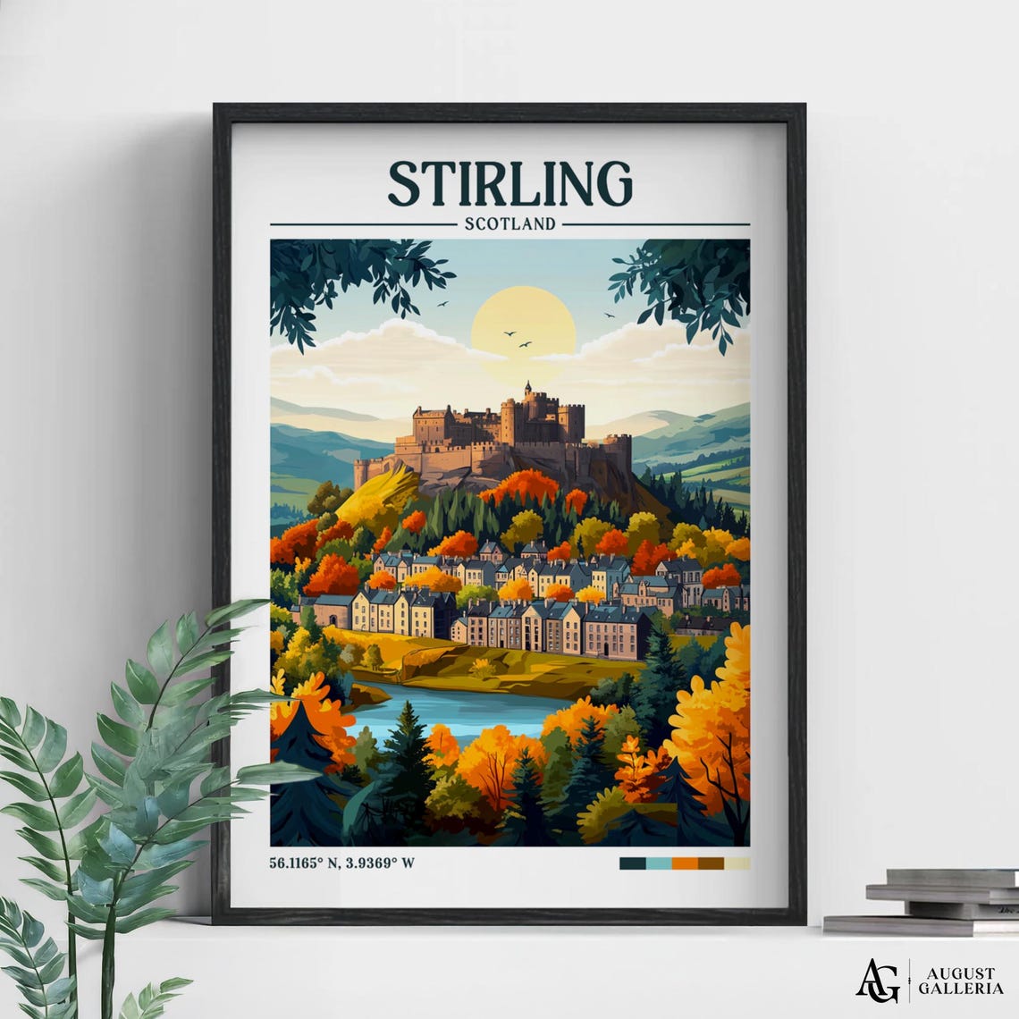 Stirling Scotland Castle Autumn Town Riverside Travel Poster