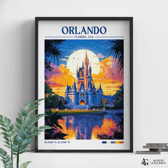 Orlando Florida Retro Travel Print Wall Art Framed Canvas Poster Illustration Wanderlust