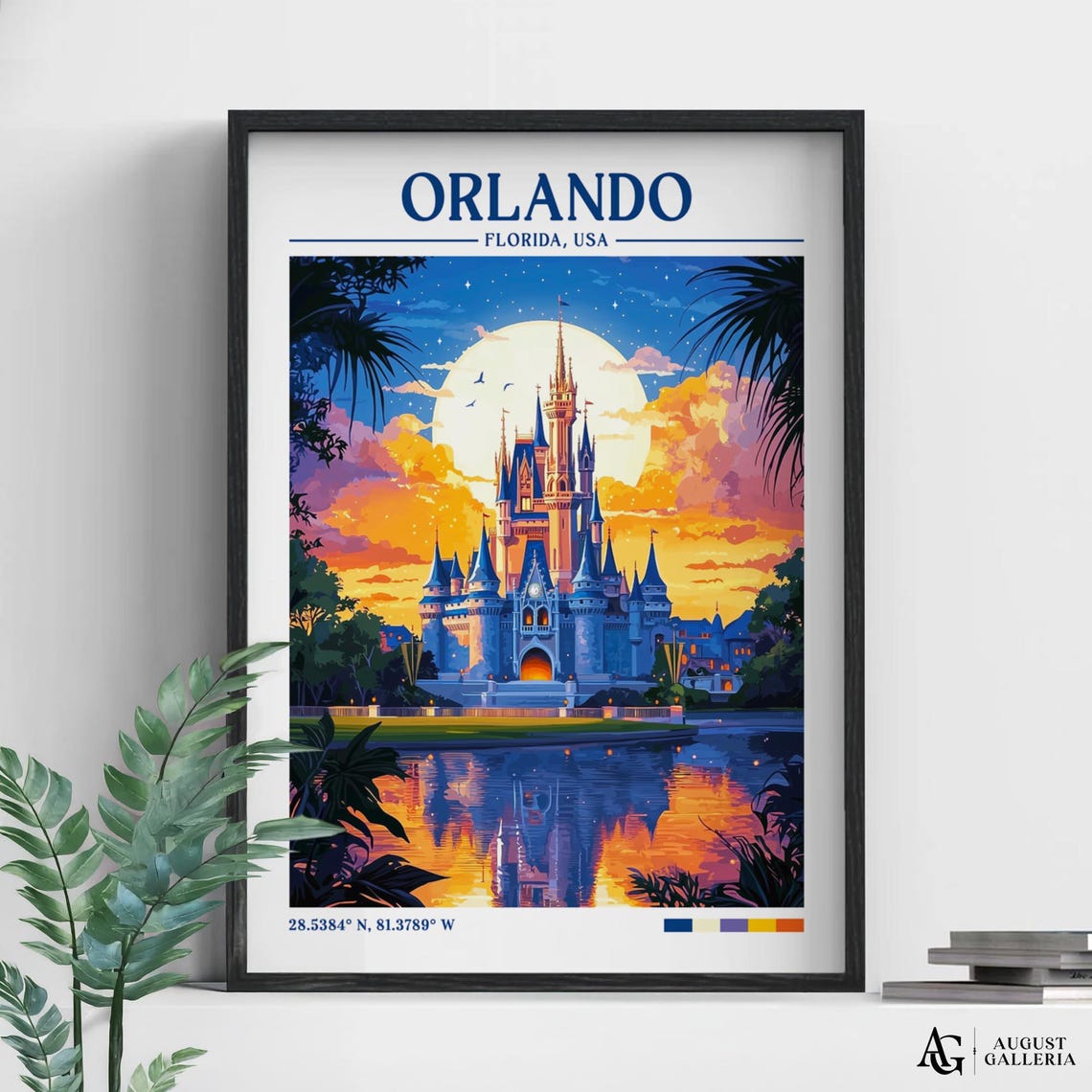 Orlando Florida Retro Travel Poster Fairytale Castle Moonlit