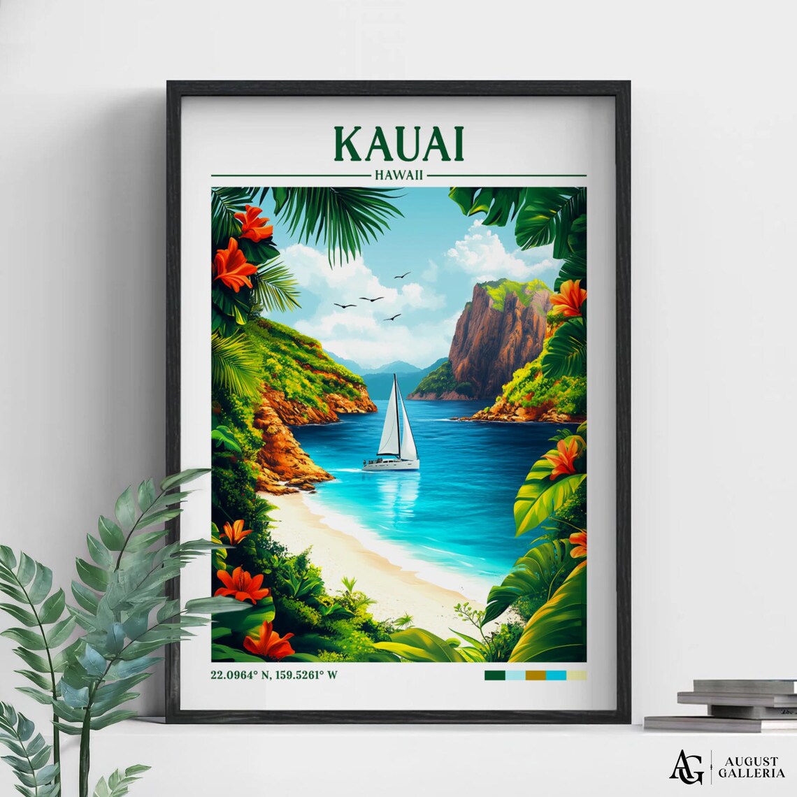 Kauai Hawaii Retro Travel Poster, Wanderlust