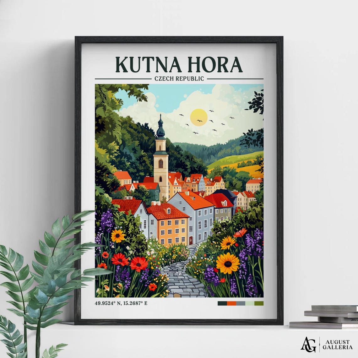 Kutna Hora Czech Republic Retro Travel Poster with Red Roofs