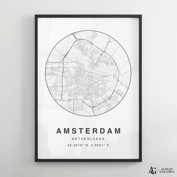 Amsterdam Netherlands Minimalist Black White Circular Map Poster