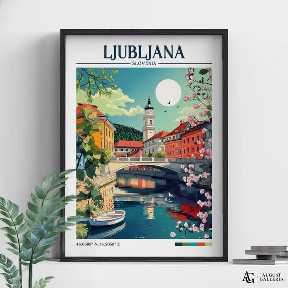 Ljubljana Retro Travel Print Wanderlust Posters Wall Art Framed Prints Canvas Poster