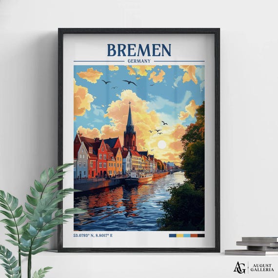 Bremen Germany Retro Travel Print Wanderlust Posters Wall Art Framed Prints Canvas Poster