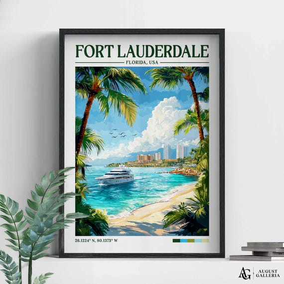 Fort Lauderdale Retro Travel Print Wanderlust Posters Illustration Wall Art Framed Prints Canvas Poster
