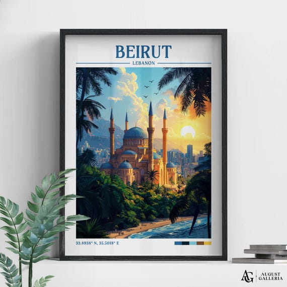 Beirut Lebanon Retro Travel Print Wanderlust Posters Wall Art Framed Prints Canvas Poster