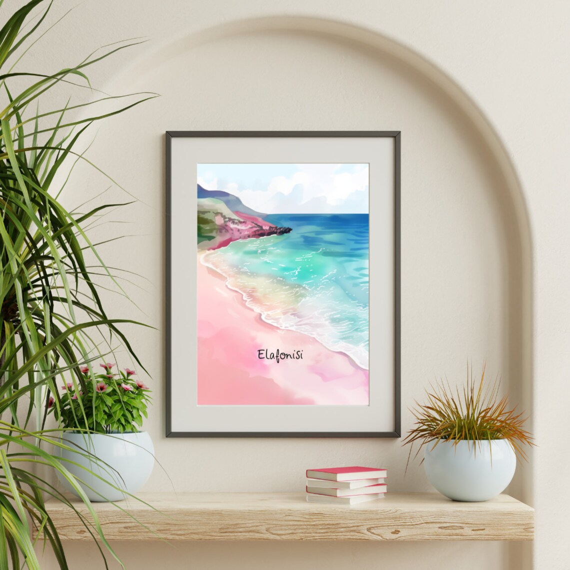 Elafonisi Pink Sand Beach Turquoise Sea Crete Greece Watercolor Poster - Image 2