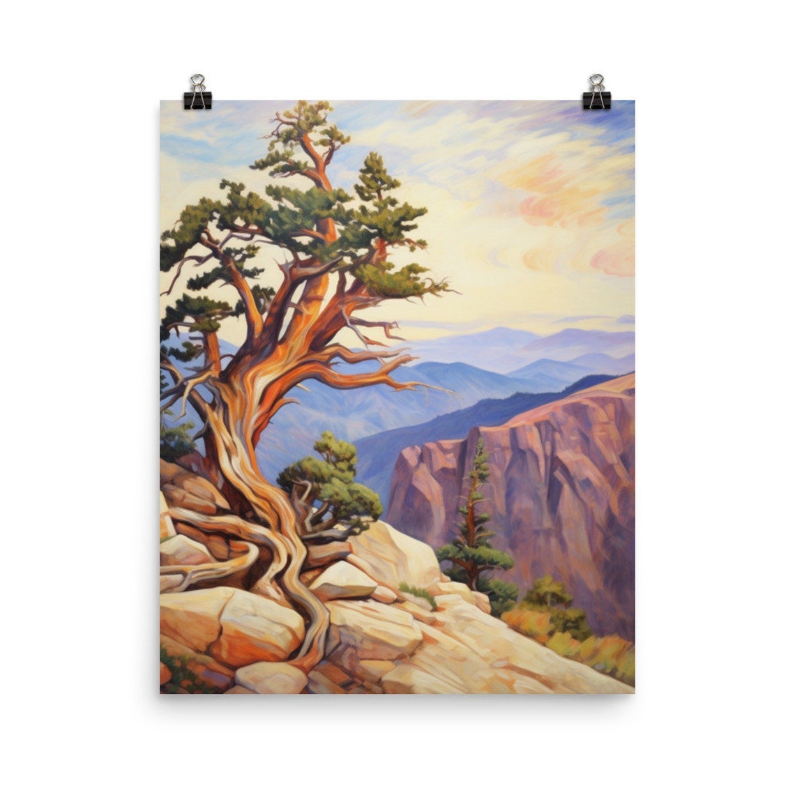 Ancient Bristlecone Pine Rocky Mountain Cliff Watercolor Poster