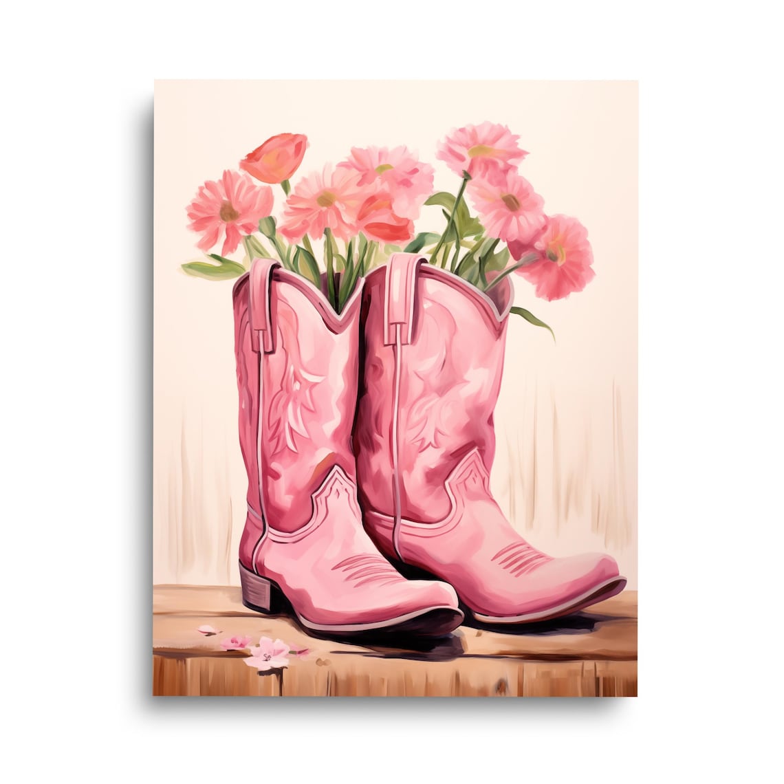 Pink Cowgirl Boots Watercolor Print Cow Girl Decor Western Southwest Poster Cute Flowers In