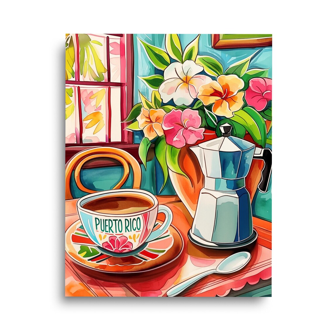 Puerto Rican Coffee Watercolor Art Print, San Juan