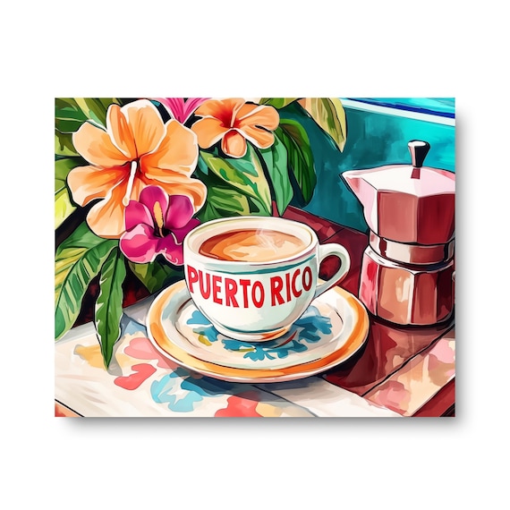 Puerto Rican Coffee Watercolor Art Print, Cafe Decor