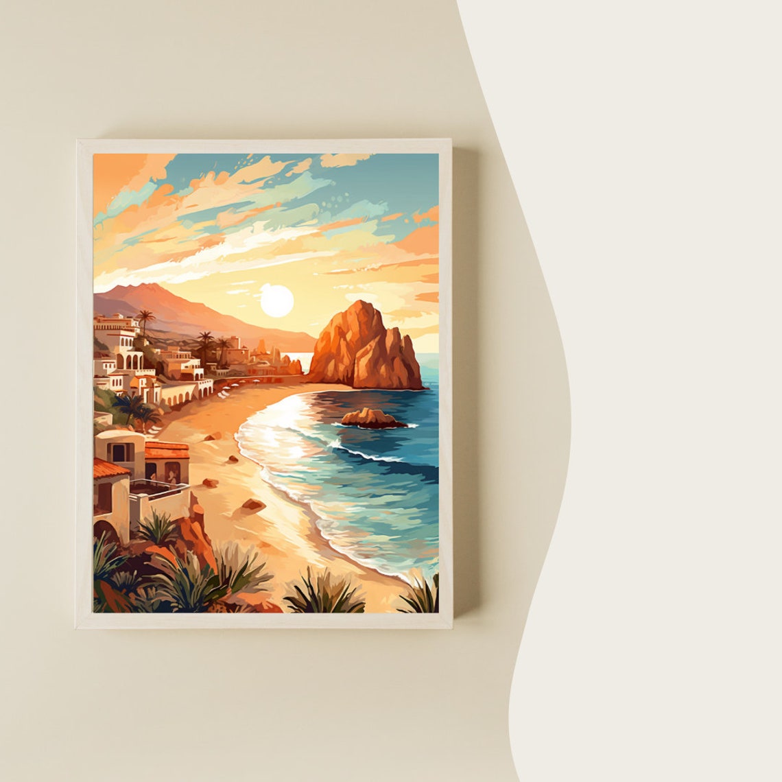 Cabo San Lucas Beach With Red Rocks and Whitewashed Town Poster - Image 2