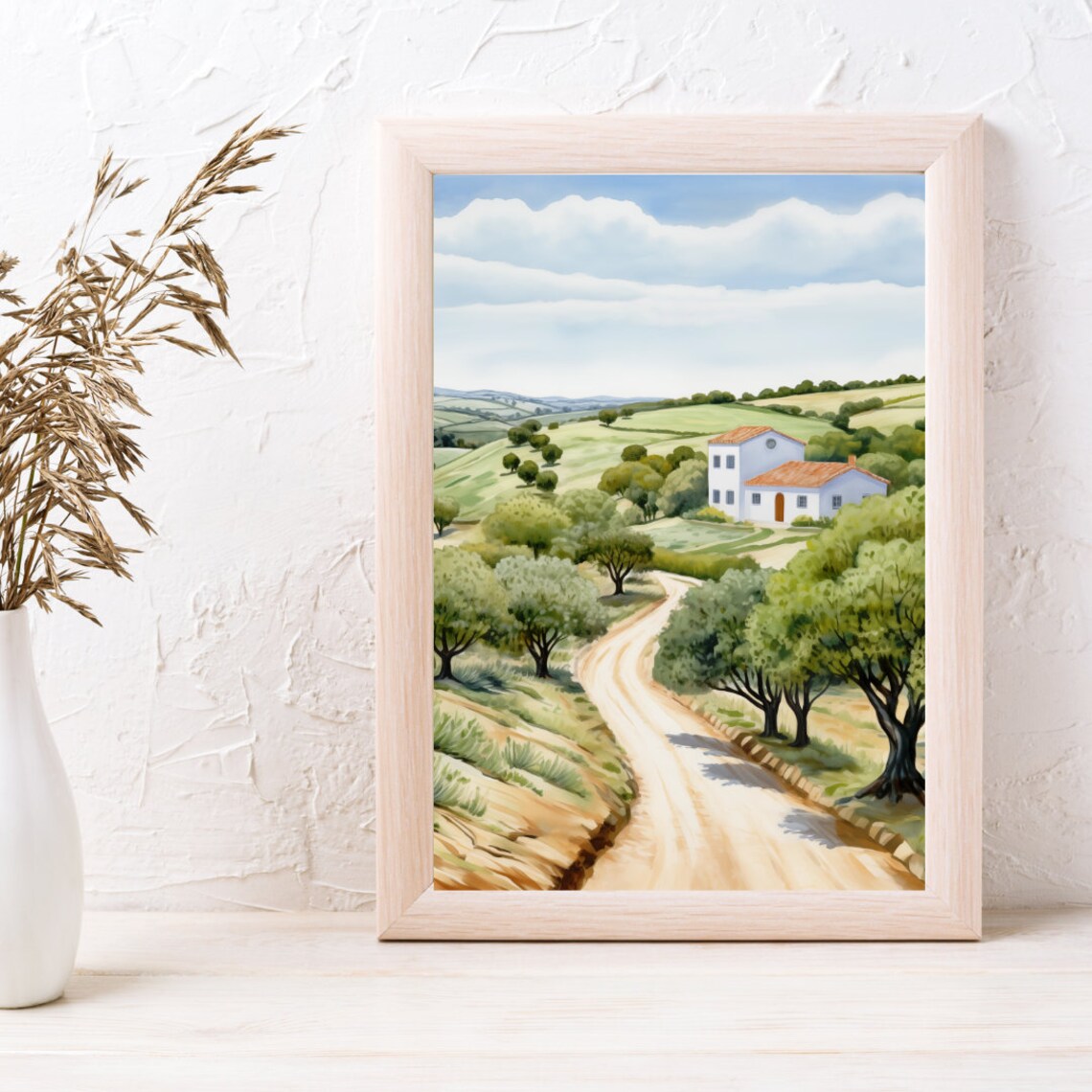 Alentejo Olive Groves and White Farmhouse Country Watercolor Poster - Image 3