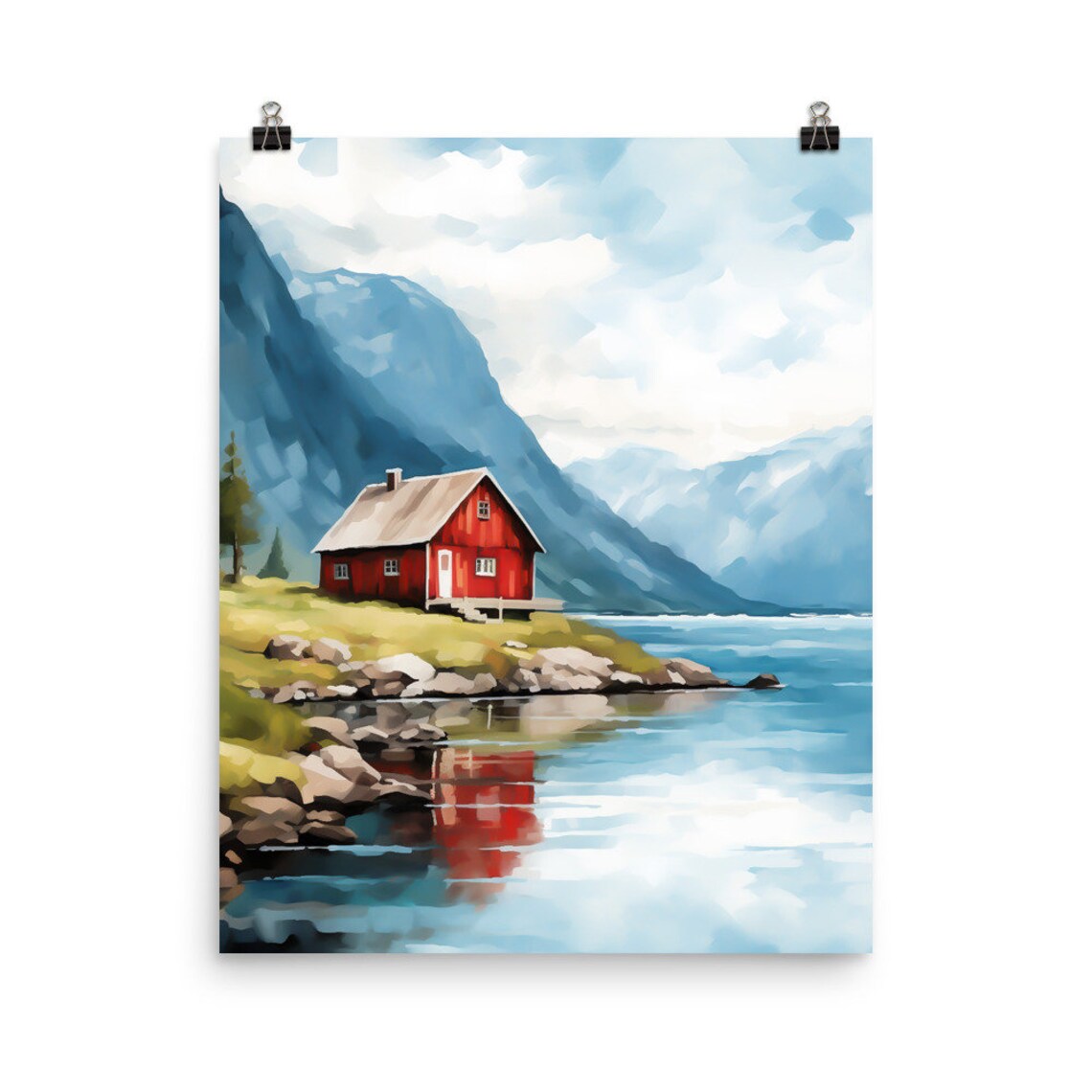 Fjords Watercolor Art Print, Norway Travel Poster
