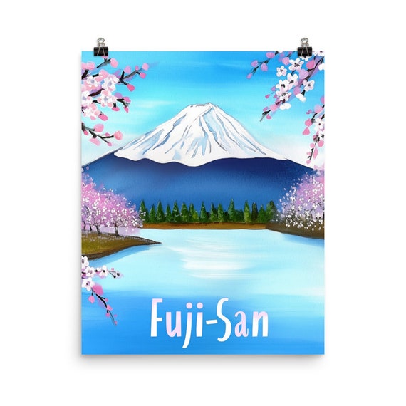 Fujisan Watercolor Print Japan Travel Gift Japanese Wall Art Mount Fuji Mountain Landscape Home Decor Cherry Blossom