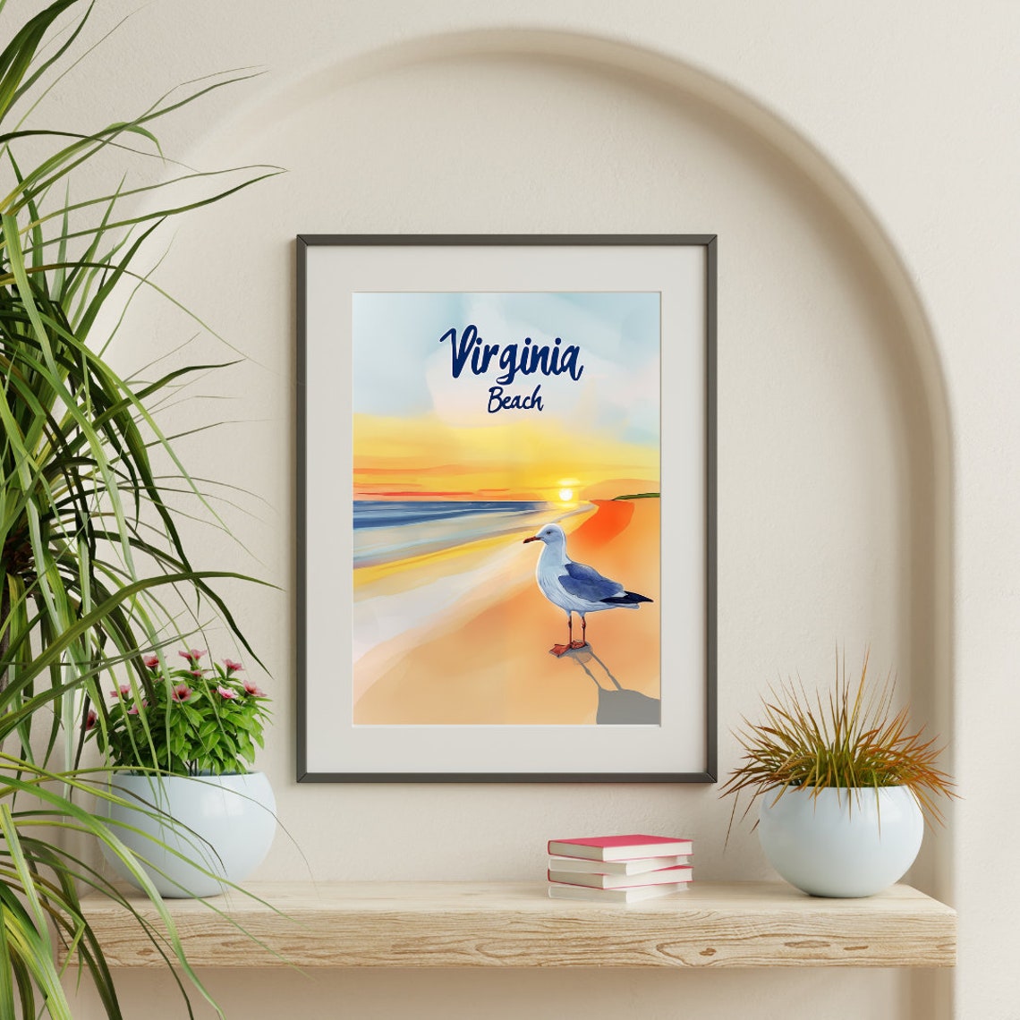 Virginia Beach Sunrise With Seagull on a Golden Shoreline Poster - Image 3