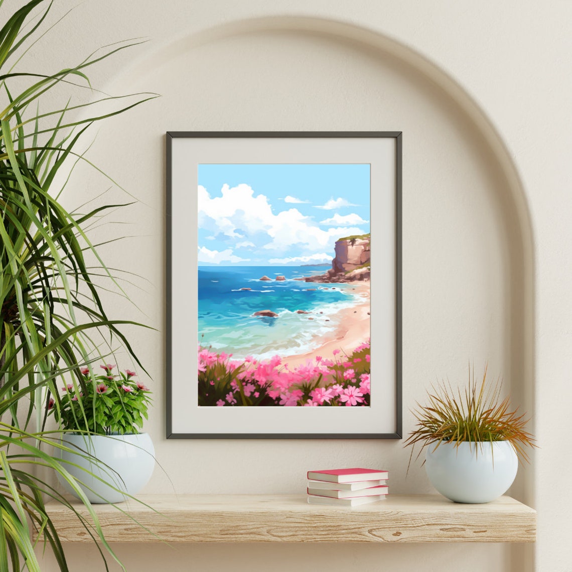 Elafonissi Beach Turquoise Bay with Pink Wildflowers Art Poster - Image 3