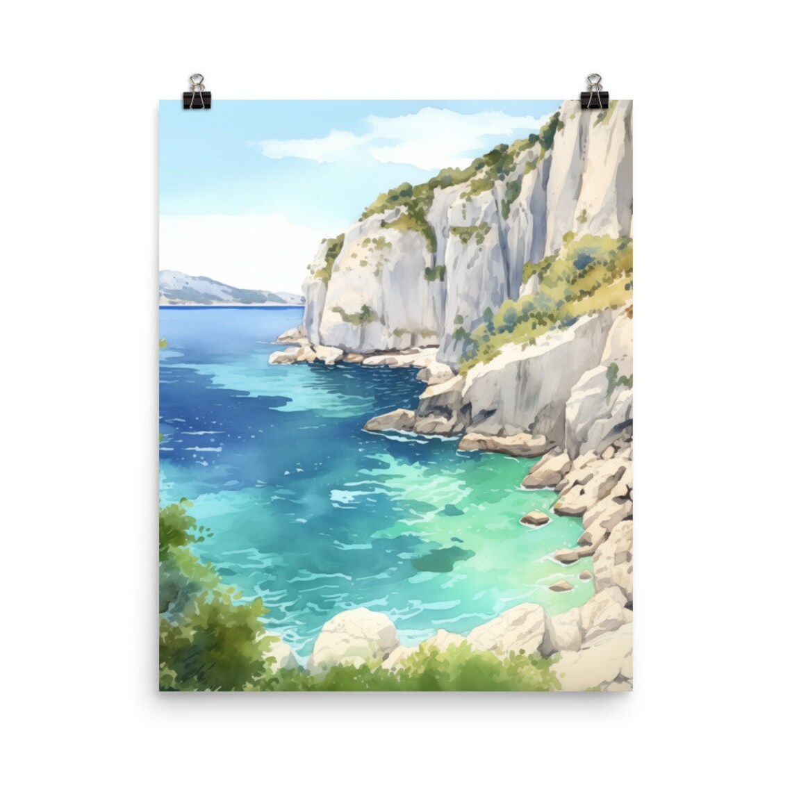 Calanques National Park Watercolor Art Print, France