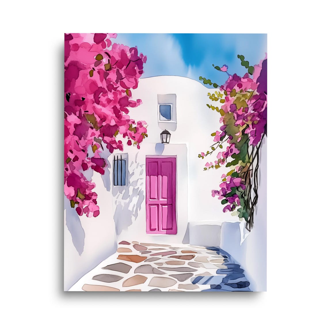 Traditional Greek White House Pink Door Bougainvillea Cycladic Poster