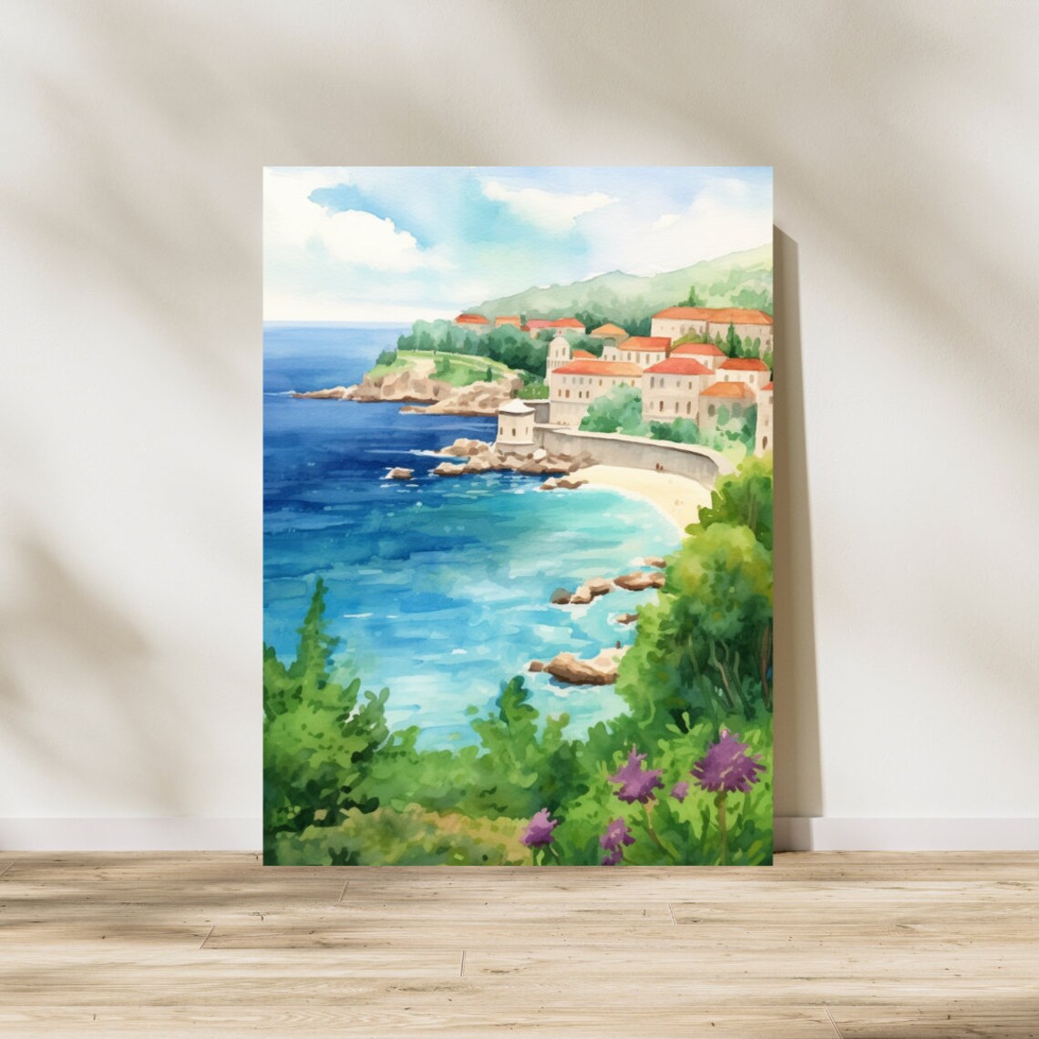 Dubrovnik Old Town Walls Over Turquoise Bay Watercolor Poster - Image 3