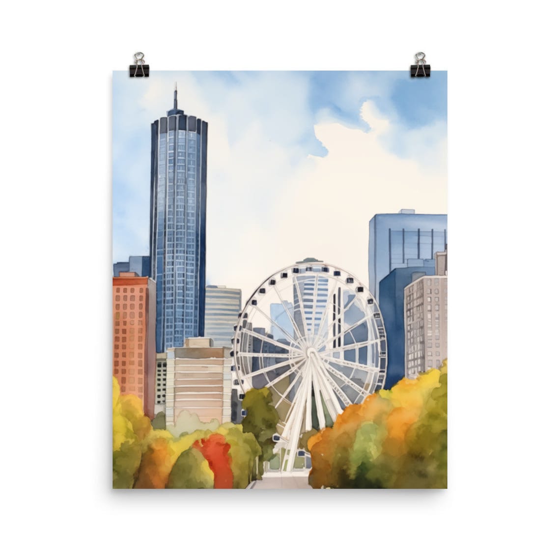 Atlanta Watercolor Skyline Travel Poster, Georgia Art