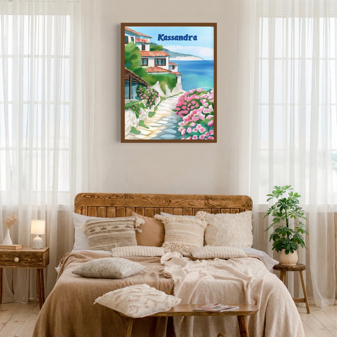 Kassandra Greece Coastal Houses Bougainvillea Sea View Poster - Image 3