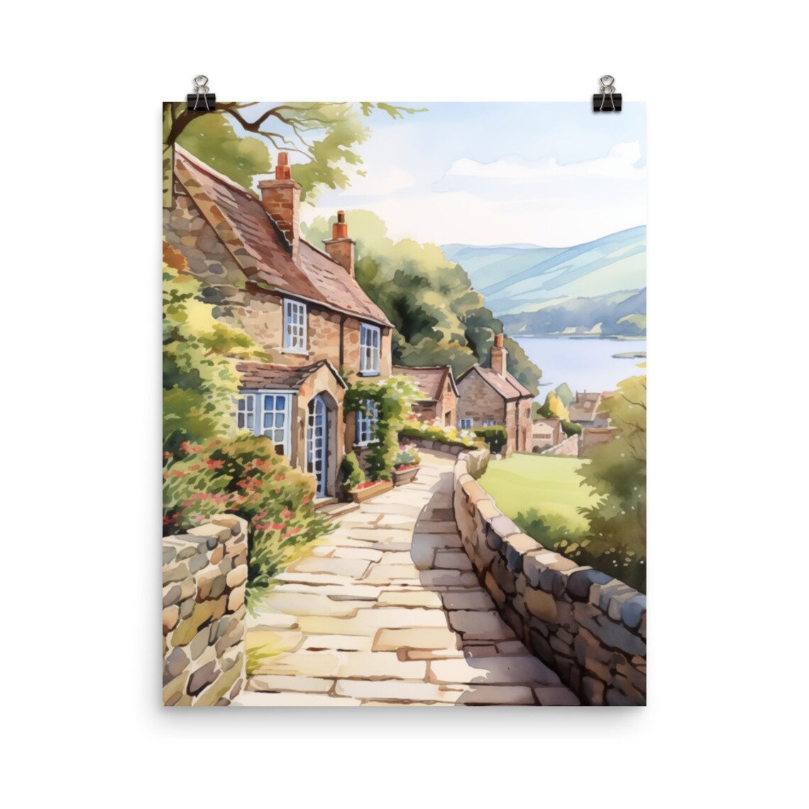 Lake District Watercolor Travel Poster, Cumbria