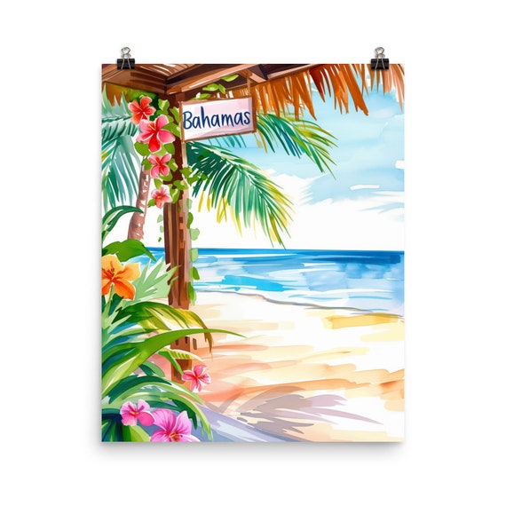 Bahamas Watercolor Print Caribbean Travel Gift Tropical Island Decor Coastal Beach Art Seaside Painting Bahamian