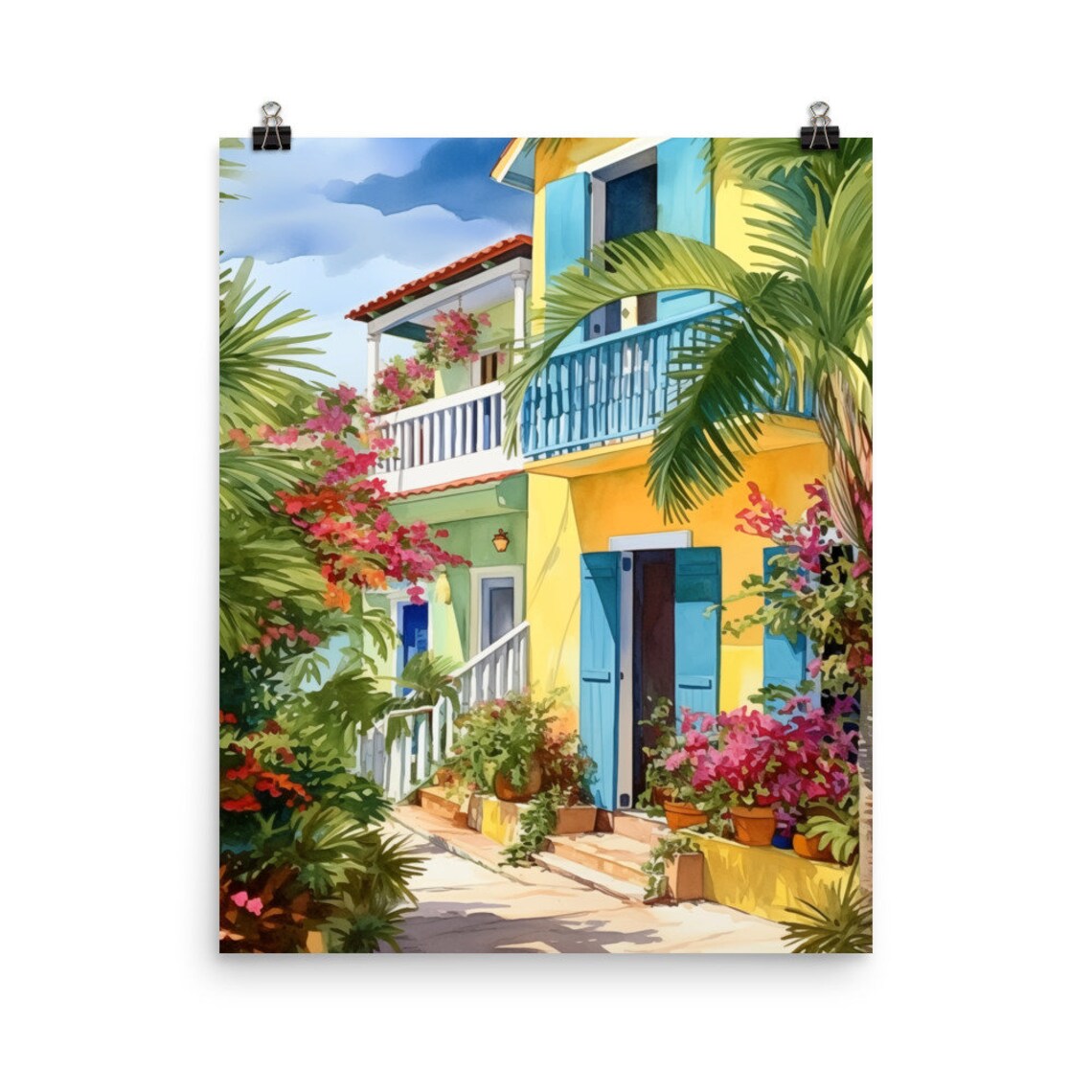 Cruz Bay St John Colorful Caribbean Street Watercolor Poster