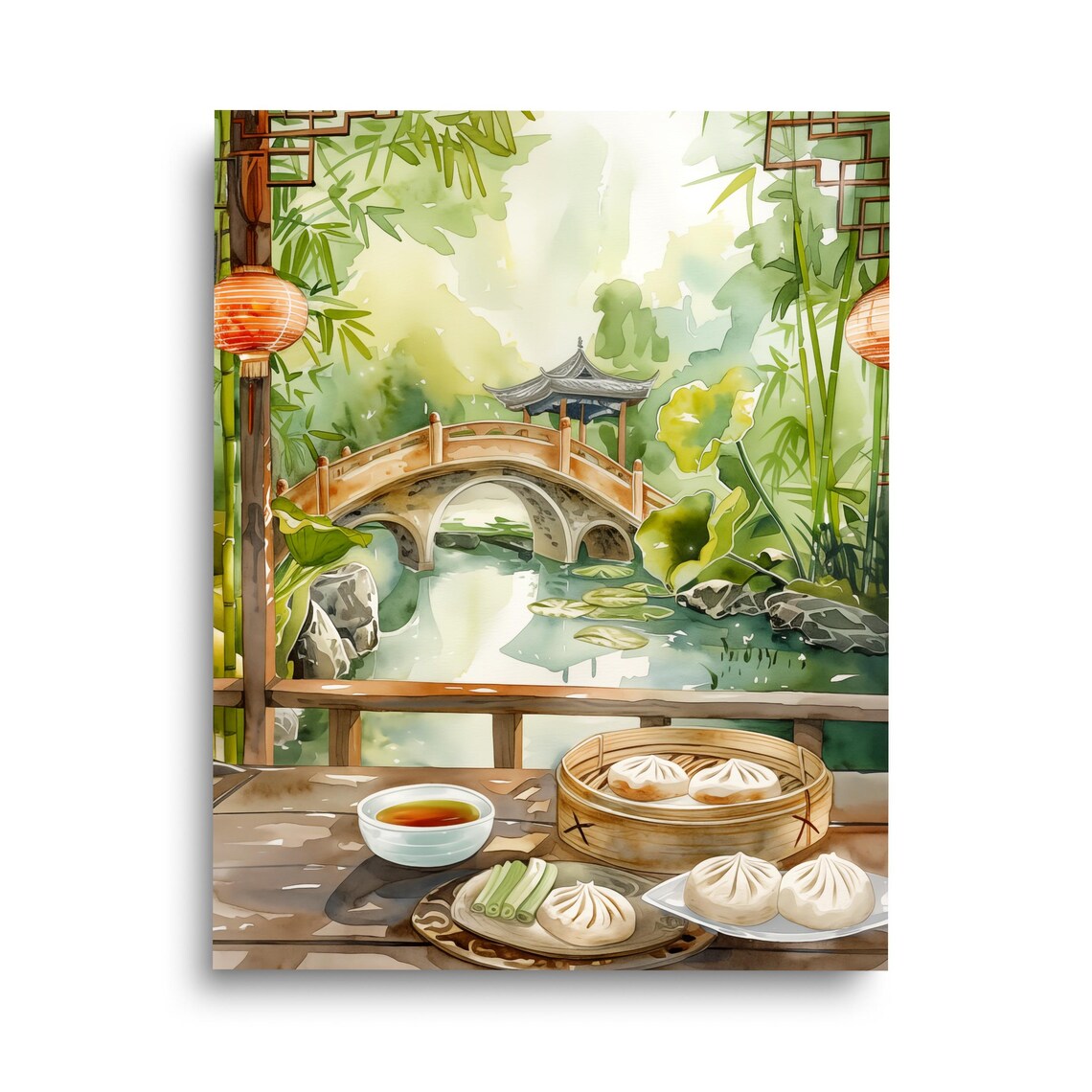 Chinese Dumpling House Watercolor Art Print, Asia Travel