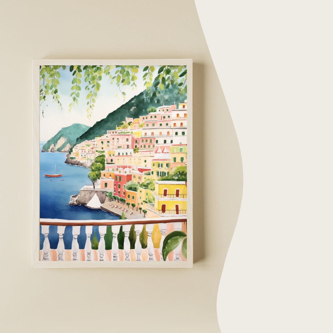 Positano Amalfi Coast Cliffside from Balcony Watercolor Poster - Image 2