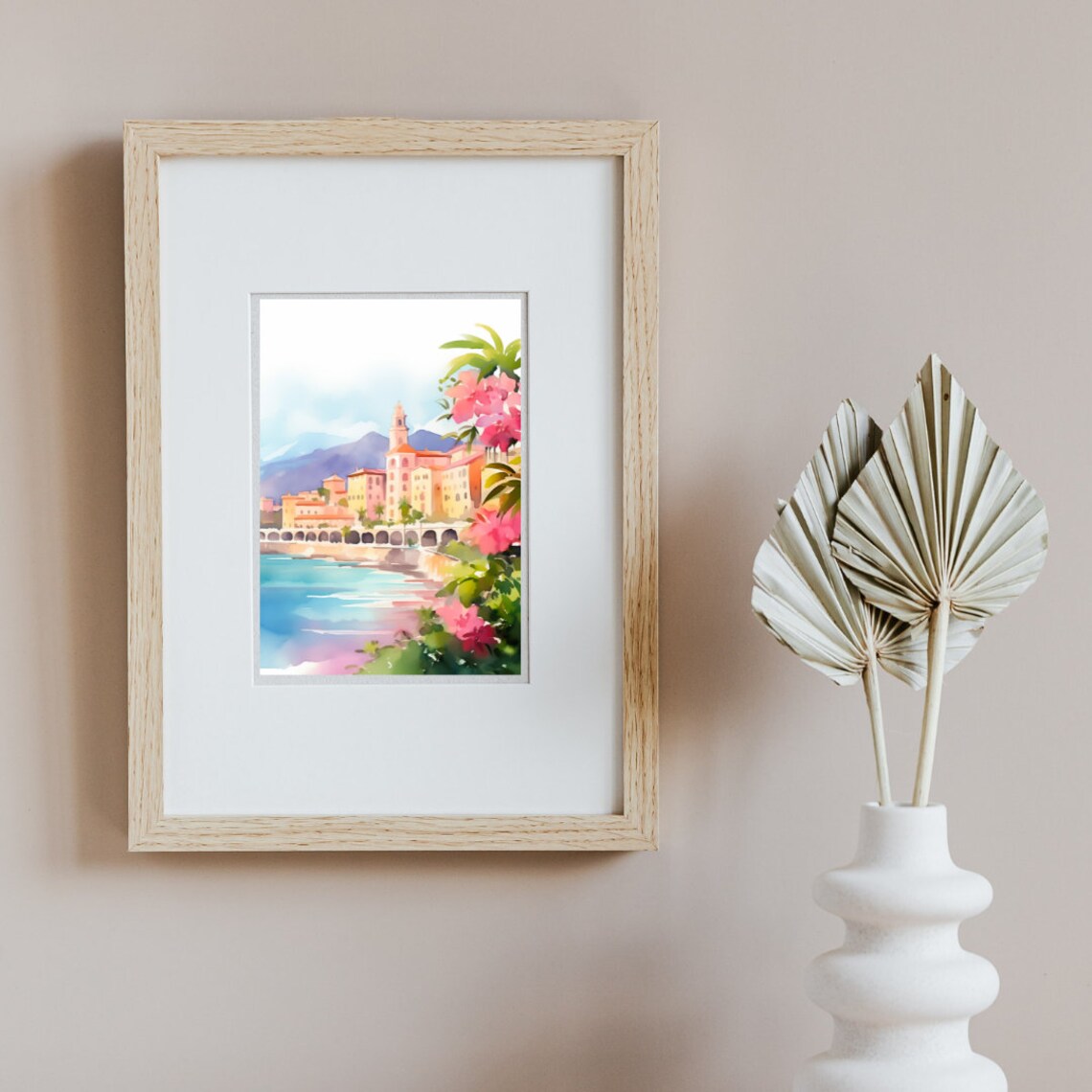 Menton Coastal Town with Church Tower and Seafront Arches Poster - Image 2