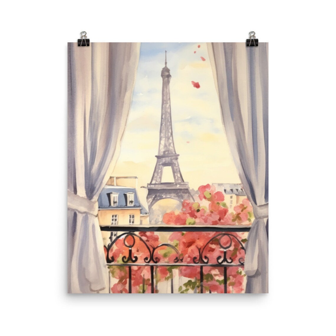 Paris Watercolor Eiffel Tower Parisian Travel Poster