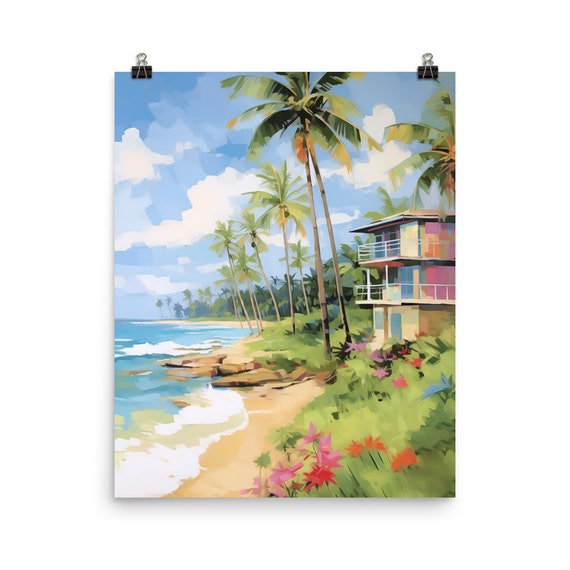 Isabela Watercolor Print Puerto Rico Travel Gift Rican Wall Art Sandy Beach Decor Caribbean Palm Tree Coastal Landscape