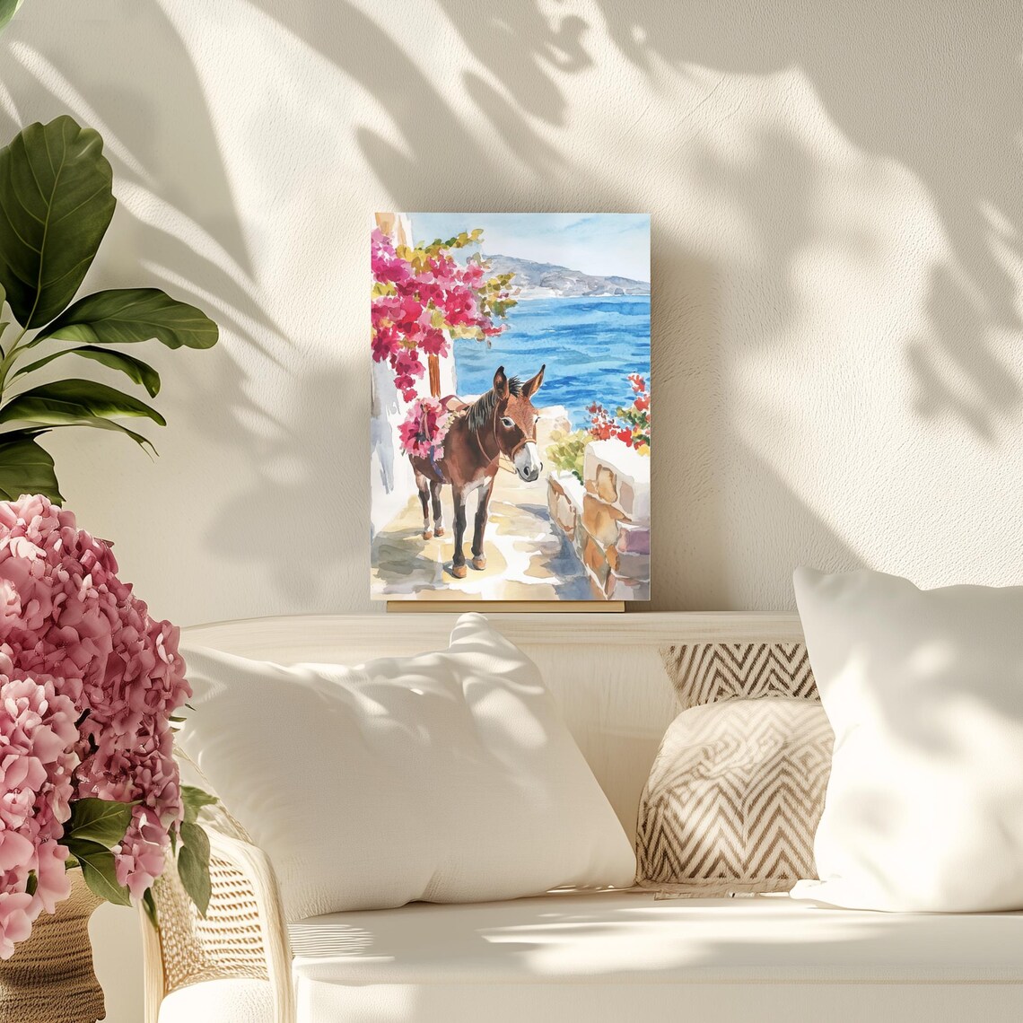Hydra Donkey Watercolor Print, Greece Travel Poster