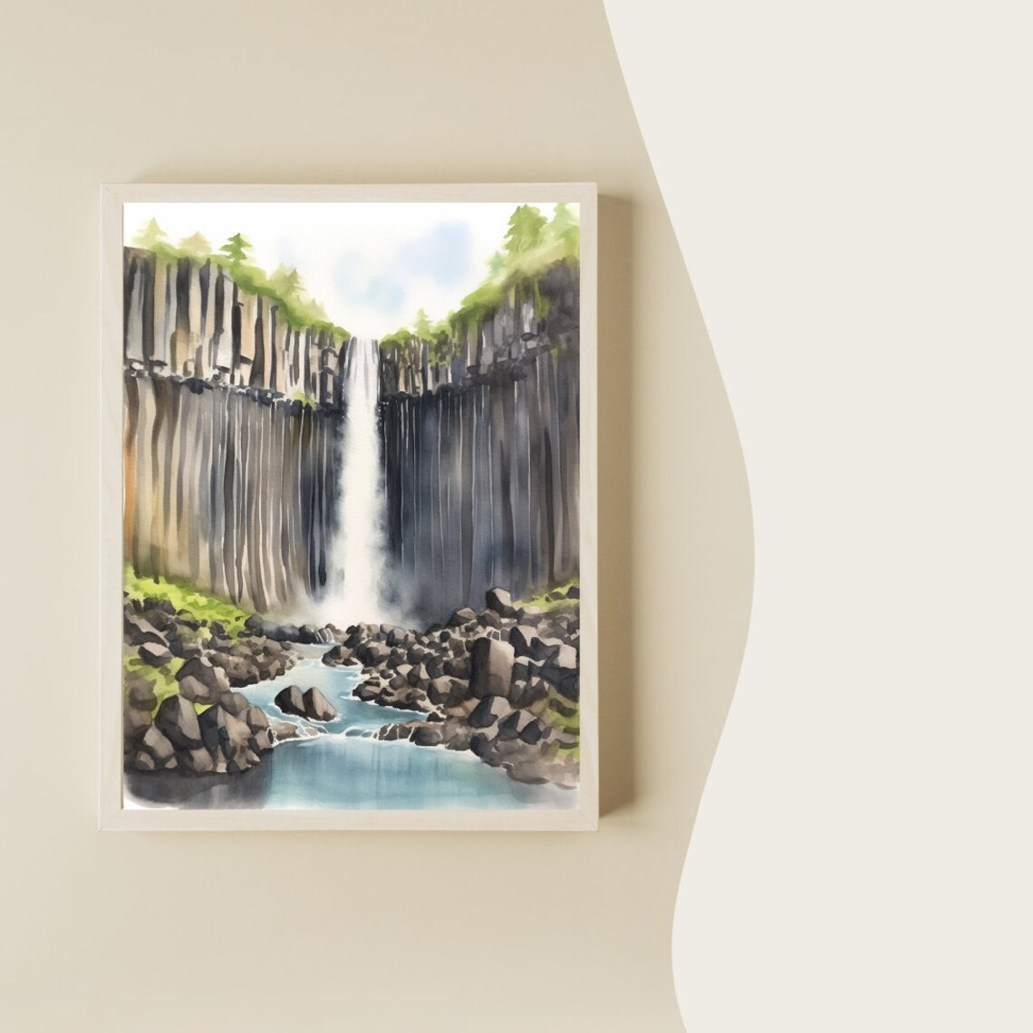 Svartifoss Waterfall Watercolor Print, Iceland Travel Poster - Image 2