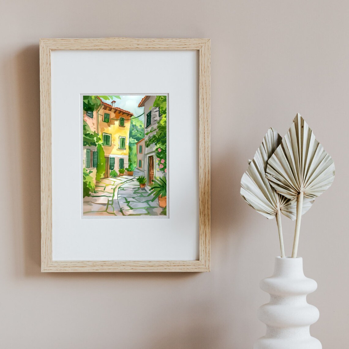 Porec Old Town Street With Yellow Houses And Green Shutters Poster - Image 2