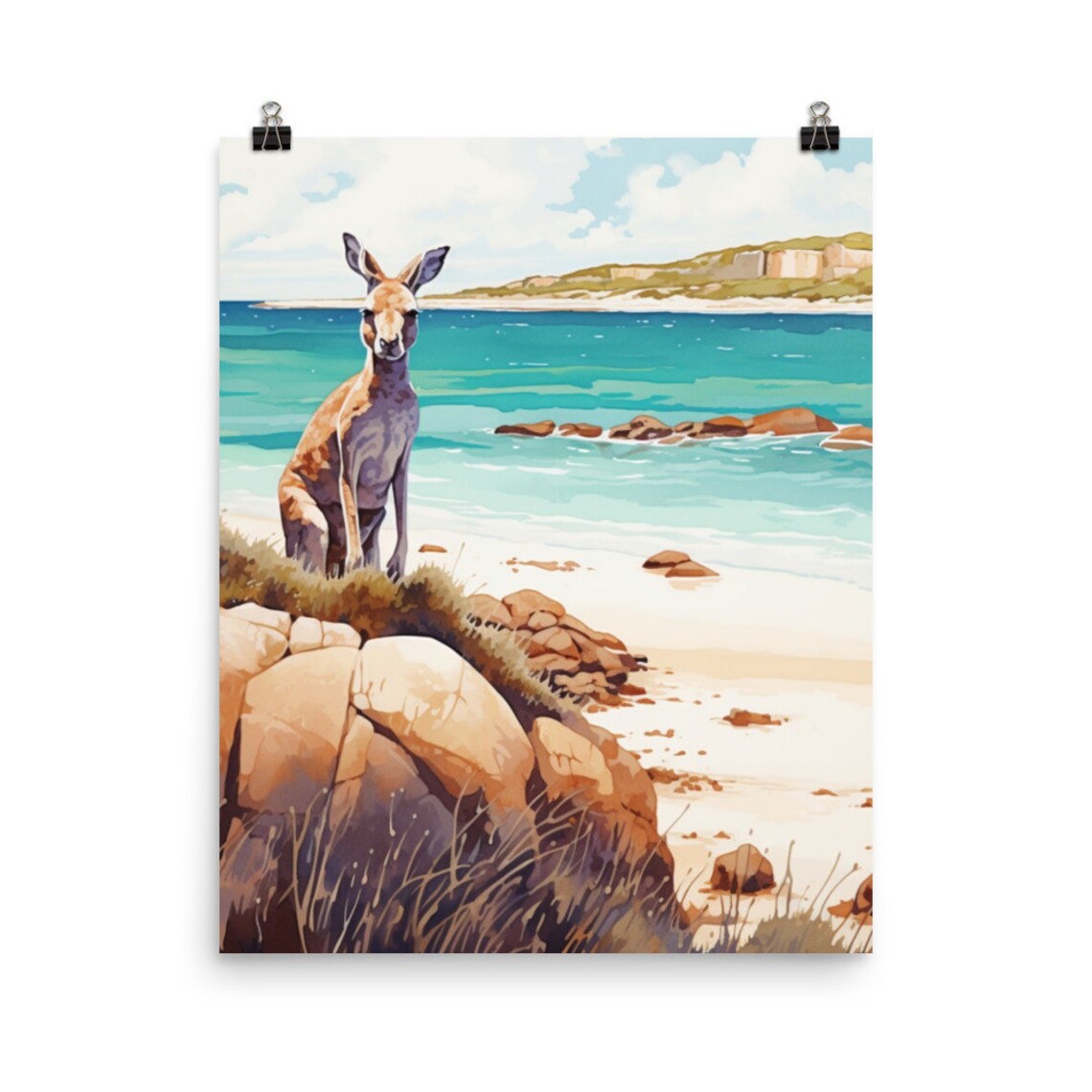 Kangaroo Island Watercolor Travel Poster, Australia