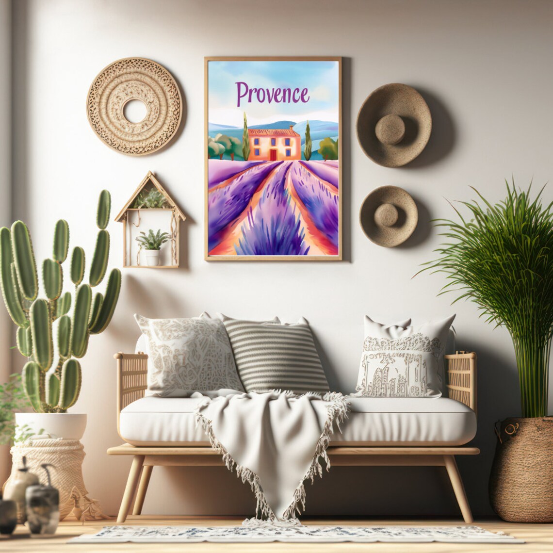 Provence Lavender Fields And Farmhouse France Travel Watercolor Poster - Image 2